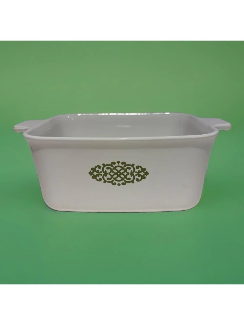 VTG CorningWare P-4-B Loaf Pan Green Medallion Macrame 1.5 Quarts 1970s RARE!